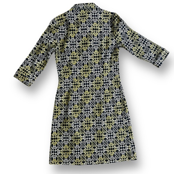 J.Mclaughlin canvas geometric heavy cotton Dress Yellow Black collared Size XS - Picture 2 of 8